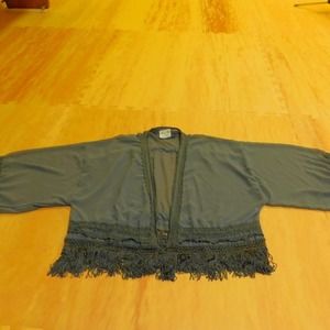 Mia Joy sheer gray open front kimono w/ fringe S/M